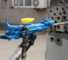 Reassembled pneumatic rock drill testing equipment ready